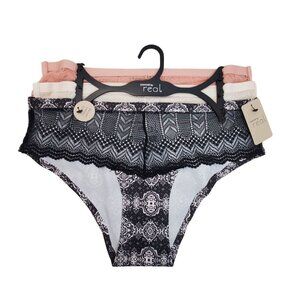 Real Underwear L OR XL Cheeky Hipster Panties Damask Darling Lace  3 Pack